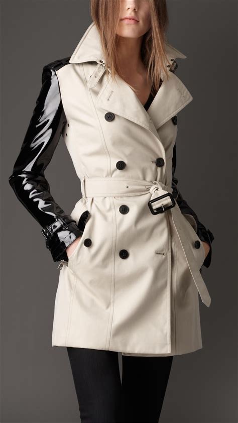 patent leather trench coat burberry|burberry trench coat leather sleeves.